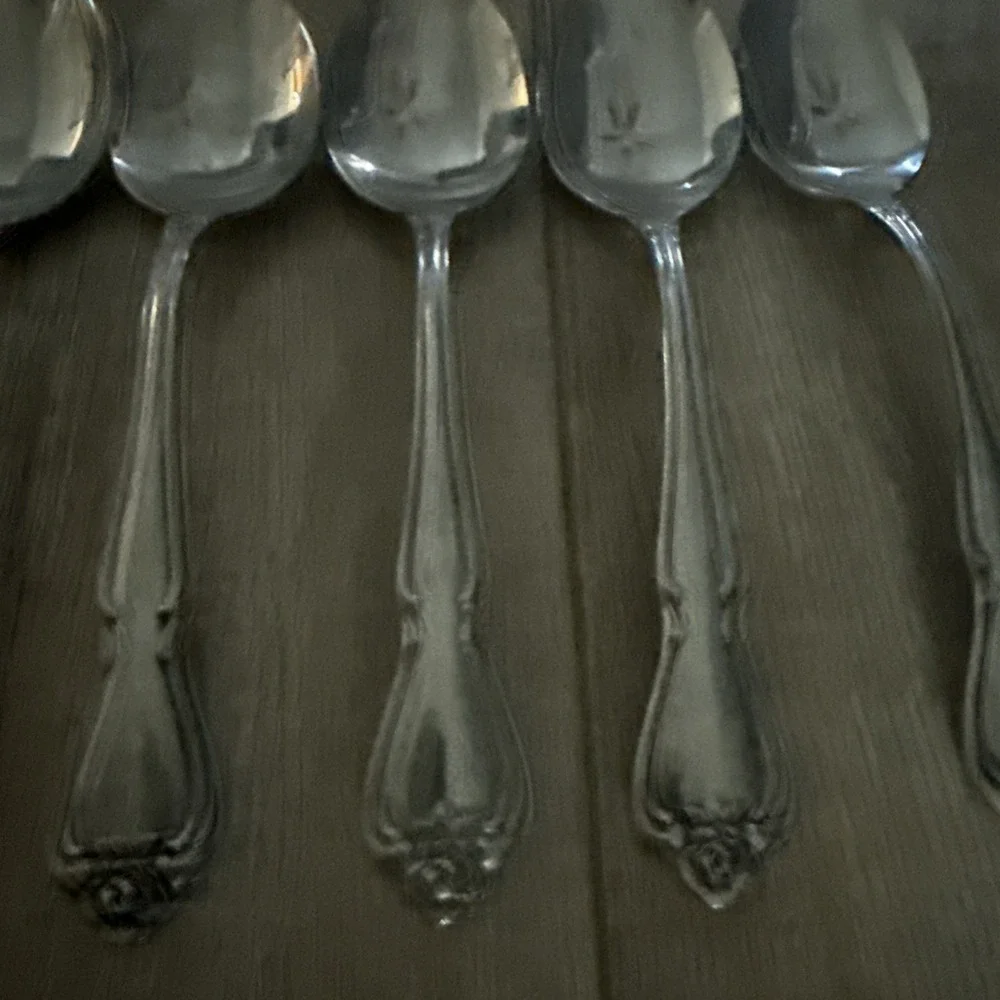Set of 7 Rogers Oneida Stainless 1881 Arbor Rose True Rose Oval Place‎ Spoons